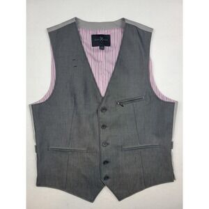 Marc Ecko Cut Sew 5 Button Dark Grey Pink Pinstripe Liner Vest Mens M Adjustable